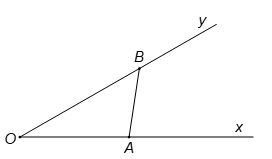 Cho góc góc xOy=30 độ. Gọi A và B là hai điểm di động lần lượt trên Ox và Oy sao cho (ảnh 1)