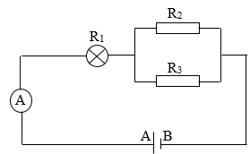 Cho mạch điện như hình vẽ   Bóng đèn ghi 12V - 6W; R2 = R3 = 20, UAB = 15V a) Cho biết ý nghĩa (ảnh 1)