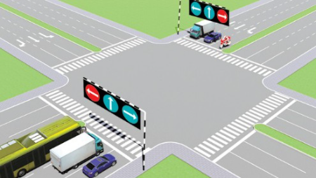 Theo tín hiệu đèn, xe nào được quyền đi là đúng quy tắc giao thông? A. Xe khách, mô tô. B. Xe con (ảnh 1)