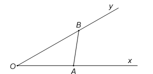 Cho góc góc xOy=30 độ. Gọi A và B là hai điểm di động lần lượt trên Ox và Oy sao cho AB = 1 (ảnh 1)