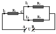 Cho mạch điện có sơ đồ như hình vẽ, trong đó các điện trở R1 = 14 Ôm; R2 = 8 Ôm; R3 = 24 Ôm (ảnh 2)