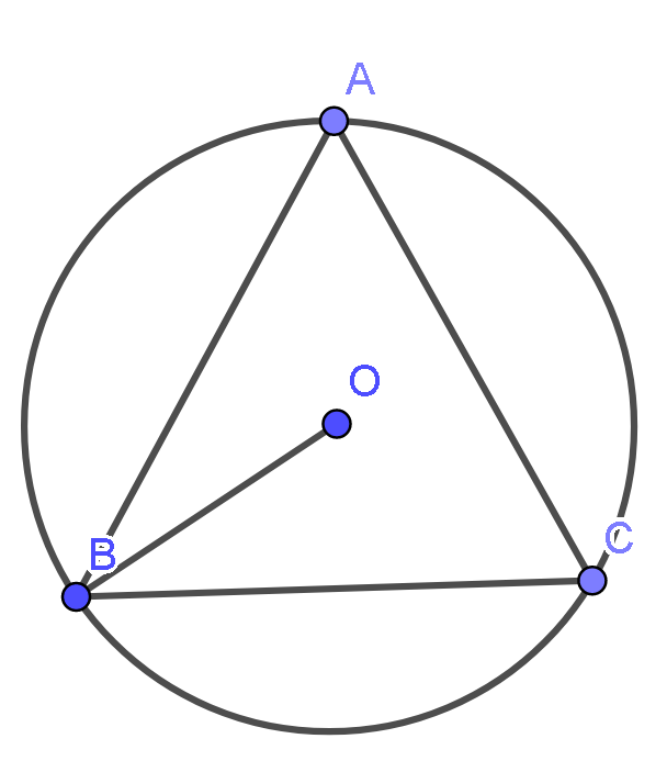 Tam giác đều nội tiếp đường tròn bán kính R = 4 cm có diện tích bằng: (ảnh 1)