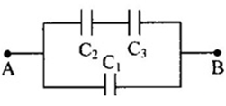 Cho mạch điện như hình vẽ. Biết các tụ C1 = 0,25 nuyF, C2 = 1 nuyF, C3 = 3 nuyF (ảnh 1)