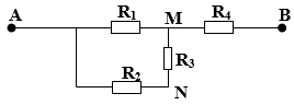 Bốn điện trở R1, R2, R3, R­4 được mắc vào đoạn mạch AB như hình bên. Đặt vào hai đầu của đoạn (ảnh 1)