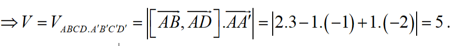 Trong không gian với hệ tọa độ Oxyz, cho hình hộp ABCD.A'B'C'D' có A(-1;0;2) (ảnh 2)