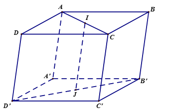Trong không gian với hệ trục tọa độ Oxyz, cho hình hộp ABCD.A'B'C'D' (ảnh 1)