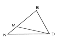 Cho tam giác BDN, trên cạnh BN lấy điểm M khác hai điểm B và N. Các góc nhận tia DB làm cạnh là: (ảnh 1)