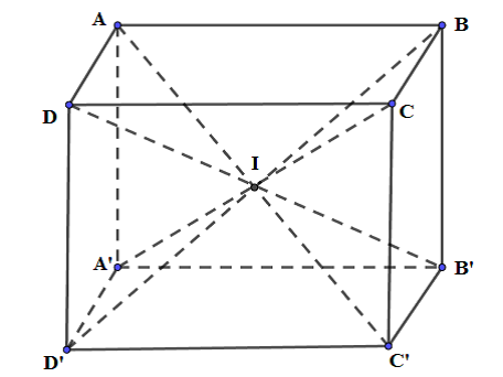 Cho hình hộp chữ nhật ABCD.A’B’C’D’ có tâm I. Gọi V, V1  (ảnh 1)