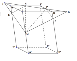 Cho hình hộp ABCD.A’B’C’D’. Gọi M, N, P lần lượt là trung điểm của AA’, BC, CD. Mặt phẳng (MNP) chia khối hộp thành hai phần có thể tích là \[{V_1},{V_2}\]. Gọi \[{V_1}\] là thể tích phần chứa điểm C. Tỉ số \[\frac{{{V_1}}}{{{V_2}}}\] bằng (ảnh 1)
