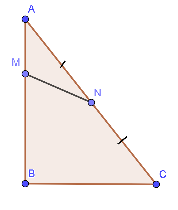 Cho tam giác ABC điểm M thuộc cạnh AB sao cho 3AM=AB và N là trung điểm (ảnh 1)