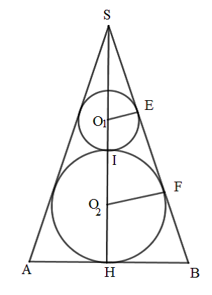 Người ta đặt được vào một hình nón hai khối cầu có bán kính lần lượt là a và 2a (ảnh 2)