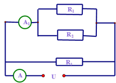 Một đoạn mạch gồm ba điện trở R1 = 9 , R2 = 18 và R3 = 24 được mắc vào hiệu điện thế U = 3,6V (ảnh 1)