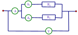 Cho mạch điện có sơ đồ như hình bên trong đó điện trở  R1 = 15 , R2 = 10 . Ampe kế A1 chỉ 0,5A (ảnh 1)