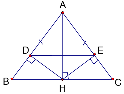 Cho tam giác ABC cân tại A, AB = AC = 5 cm; BC = 8 cm. Kẻ AH vuông góc với BC ( H thuộc BC). a) Chứng minh HB = HC. b) Tính AH.  (ảnh 1)