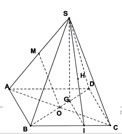 Cho hình chóp S.ABCD, đáy là hình vuông cạnh bằng a. Gọi M là trung điểm SA. Biết hình chiếu vuông góc của S trùng với trọng tâm G của tam giác ACD, góc giữa đường thẳng SB và mặt phẳng đáy bằng 60 độ. Khoảng cách từ M đến mặt phẳng (SBC) bằng (ảnh 1)