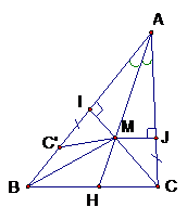 Trên tia phân giác góc A của tam giác ABC (AB > AC) lấy điểm M. Chứng minh |MB – MC| < AB – AC. (ảnh 1)