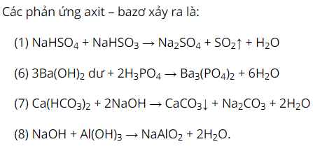 Trộn các cặp chất và dung dịch sau:   (1) NaHSO4 + NaHSO3 (ảnh 1)