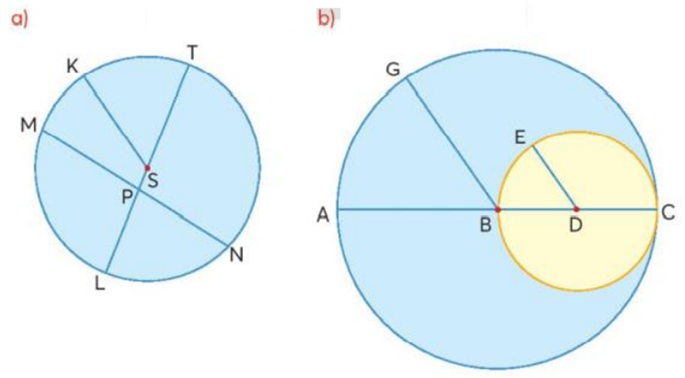 Nêu tên tâm, các bán kính, đường kính có trong mỗi hình tròn sau: (ảnh 1)