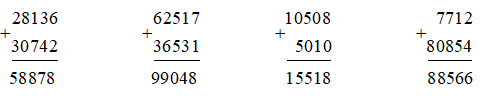 Đặt tính rồi tính: 28136 + 30742 62517 + 36531 (ảnh 1)