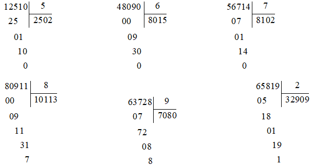 Đặt tính rồi tính: 12510 : 5 48090 : 6 56714 : 7 (ảnh 1)