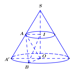 Cho hình nón (T) đỉnh S có đáy là đường tròn (C1) tâm O bán kính bằng 2 (ảnh 1)