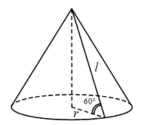 Hình nón có đường sinh l = 2a và hợp với đáy góc anpha = 60 độ (ảnh 1)