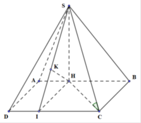Cho hình chóp S.ABCD có đáy là hình vuông, hình chiếu của S lên (ABCD) (ảnh 1)