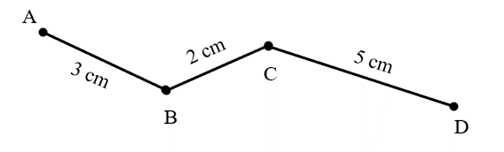 Cho đường gấp khúc ABCD có độ dài như hình vẽ. Tính độ dài đường gấp khúc ABCD? (ảnh 1)