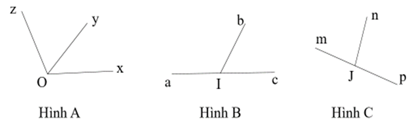  Trong các hình dưới đây hình nào là 2 góc kề bù. A. Hình A, B; B. Hình B, C; (ảnh 1)