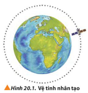 Quỹ đạo của vệ tinh nhân tạo của Trái Đất (Hình 20.1) có hình dạng gì? Tốc độ chuyển động của vệ tinh có phụ thuộc độ cao của vệ tinh đối với Trái Đất hay không? (ảnh 1)