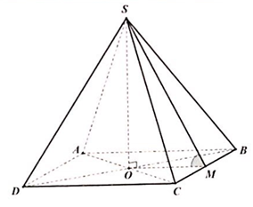 Cho hình chóp đều s.abcd có đáy abcd là hình vuông. Độ dài sb = a căn bậc hai 5 /2 .  (ảnh 1)