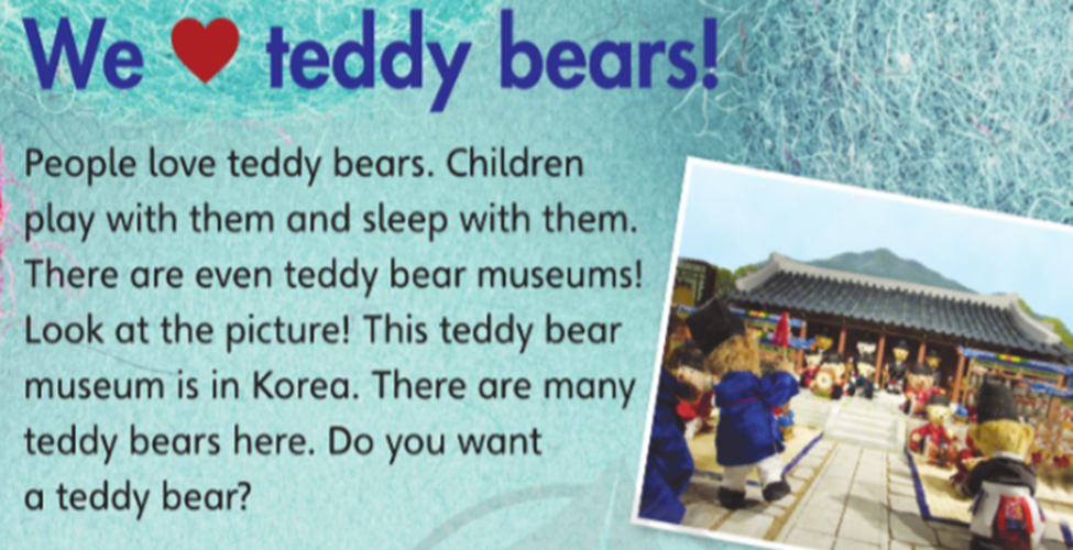 Listen and read. (Nghe và đọc) We heart icon teddy bears! (ảnh 1)