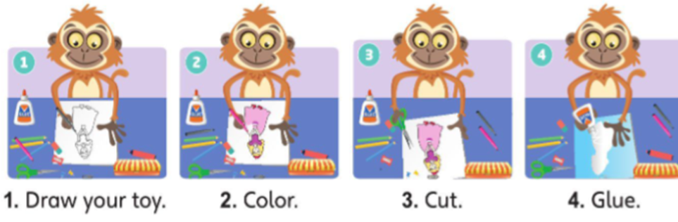 Make a toy. (Làm đồ chơi) 1. Draw your toy. 2. Color. 3. Cut. (ảnh 1)