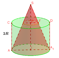 Cho hình nón có độ dài đường kính đáy là 2R , độ dài đường sinh là R căn bậc hai 17 (ảnh 2)