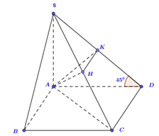 Cho hình chóp S.ABCD có đáy ABCD  là hình vuông cạnh a , hai mặt bên  (SAB) và (SAD)  cùng vuông góc  (ảnh 1)
