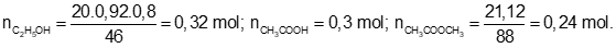 Trộn 20 ml cồn etylic 92o với 300 ml axit axetic 1M thu được hỗn hợp X. (ảnh 1)