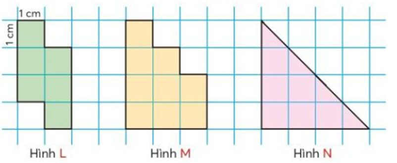 Viết và đọc số đo diện tích mỗi hình L, M, N. (ảnh 1)