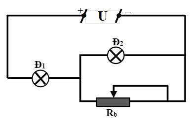 Hai bóng đèn Đ1 và Đ2 có hiệu điện thế định mức tương ứng là (ảnh 1)