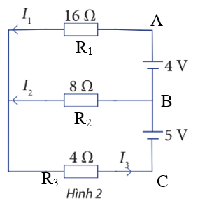 Cho sơ đồ mạch điện như Hình 2. Tính các cường độ dòng điện I1, I2 và I3. (ảnh 2)