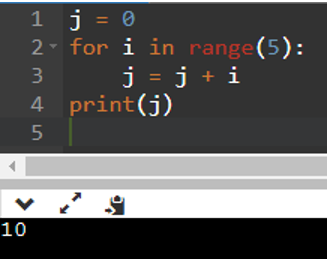  Cho đoạn chương trình: j = 0 for i in range(5):  j = j + i print(j) Sau khi thực hiện chương trình giá trị của biến j bằng bao nhiêu? A. 10. B. 12. C. 15. D. 14. (ảnh 1)