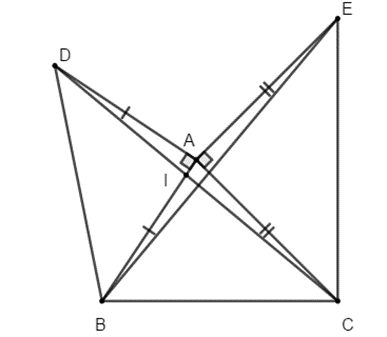 Cho tam giác ABC. Ở phía ngoài tam giác đó vẽ các tam giác vuông cân tại A là ABD và ACE.  a) Chứng minh CD = BE và CD vuông góc với BE; b) Lấy điểm K nằm trong tam giác ABD sao cho góc ABK bằng 300, BA = BK. Chứng minh: AK = KD. (ảnh 1)
