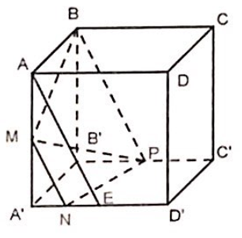 Cho hình lập phương ABCD.A'B'C'D' cạnh a . Gọi M, P lần lượt là trung điểm của AA' và B'C' (ảnh 1)