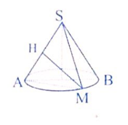 Một hình nón đỉnh S, đáy là hình tròn tâm O, góc ở đỉnh bằng 120°. Trên đường tròn đáy  (ảnh 1)
