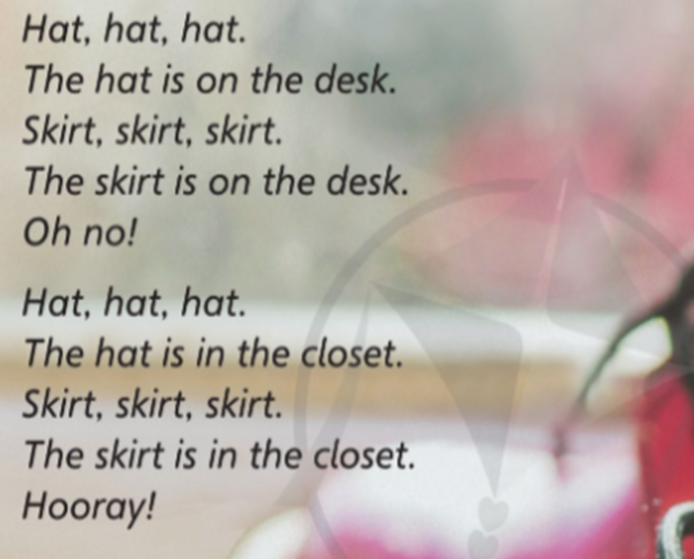 Listen and chant. (Nghe và đọc lại) Hat, hat, hat. tHe hat is on the desk. (ảnh 1)