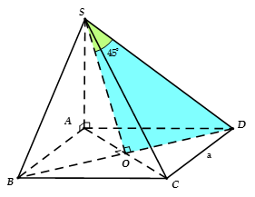 Cho hình chóp S.ABCD có đáy là hình thoi cạnh a, góc ABC = 60 độ, SA vuông góc với đáy   (ảnh 1)