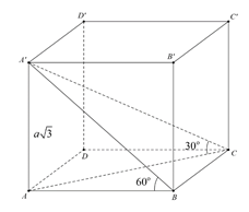 Tính theo  a thể tích V  của khối hộp chữ nhật ABCD.A'B'C'D' biết rằng mặt phẳng (A'BC) (ảnh 1)