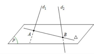Trong không gian với hệ tọa độ Oxyz, cho hai đường thẳng d1:x-2/-1=y-1/3=z-1/2  (ảnh 1)
