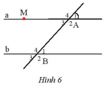 Cho Hình 6, biết hai đường thẳng a và b song song với nhau và  (ảnh 1)