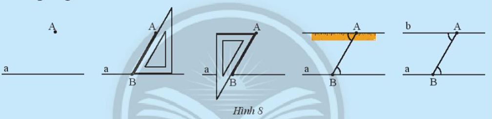 Cho điểm A nằm ngoài đường thẳng a, quan sát cách vẽ đường thẳng b (ảnh 1)