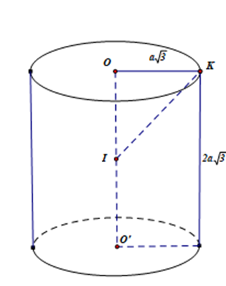 Một khối trụ bán kính đáy là a căn 3 , chiều cao là 2a căn 3 .  (ảnh 2)